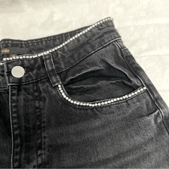 NWT Maje “Diamond” Black Wide Leg Jeans w Rhinestone Trim—missing rhinestones - Picture 11 of 16